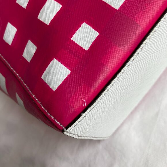 COACH | Madison Pink Check Gingham North-South Crossbody Leather Tote Handbag - Picture 12 of 16